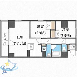 シティーコート北1条 2LDKの間取図画像