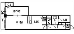 PRIMEURBAN札幌リバーフロント 1LDKの間取図画像