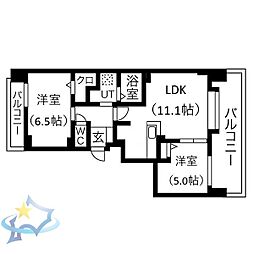 ドミ山鼻八条 2LDKの間取図画像
