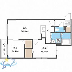 ブランシャール円山桜通 2LDKの間取図画像