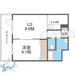インペリアルエバー中島公園2 1LDKの間取図画像