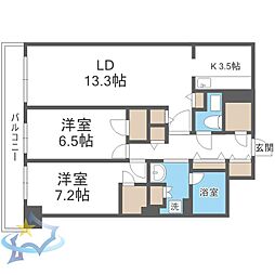 ビッグパレス南5条 2LDKの間取図画像
