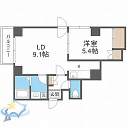 KN南1条マンション 1LDKの間取図画像