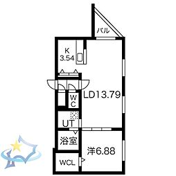 シャトーライフ中島公園1 1LDKの間取図画像