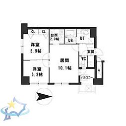 グランメールツイン山鼻西館 2LDKの間取図画像