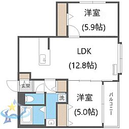 札幌市営東西線 西18丁目駅 徒歩2分の賃貸マンション 7階2LDKの間取り