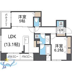 札幌市営南北線 中島公園駅 徒歩1分の賃貸マンション 4階2LDKの間取り