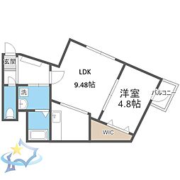 札幌市営東西線 西18丁目駅 徒歩4分の賃貸マンション 4階1LDKの間取り