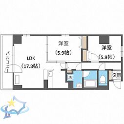 札幌市営東西線 バスセンター前駅 徒歩4分の賃貸マンション 11階2LDKの間取り
