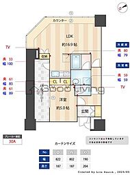 KDXレジデンス大濠ハーバービュータワー 1LDKの間取図画像