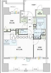 グランフォーレ千早マークスクエアウエストウイング 2LDKの間取図画像