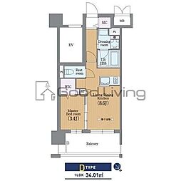 ラクレイス平尾山荘通り 1LDKの間取図画像