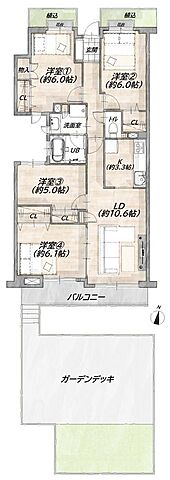 間取り ダイアパレスラピュータ国見〜フルリノベ×ガーデンデッキ付〜 1階/103