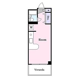 プリベール国立 ワンルームの間取図画像