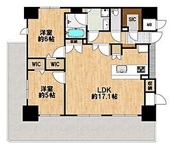 ミラージュパレス四天王寺夕陽丘 2SLDKの間取図画像