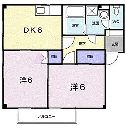 JR福塩線 道上駅 バス43分 宇代下車 徒歩8分の賃貸アパート 2階2DKの間取り