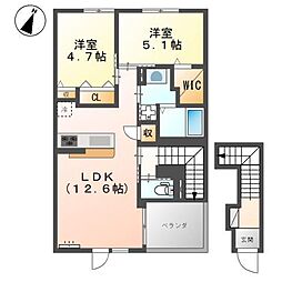 クレール 2LDKの間取図画像
