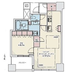 シティタワー大阪天満ザ・リバー&パークス 1SLDKの間取図画像