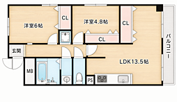 グリーンハイツ十三 2LDKの間取図画像