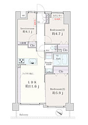 ナイスアーバン亀有さくら通り 2SLDKの間取図画像