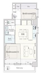 オリエンタル南麻布 2LDKの間取図画像