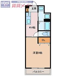 ヒルゲート利平治 1階1Kの間取り