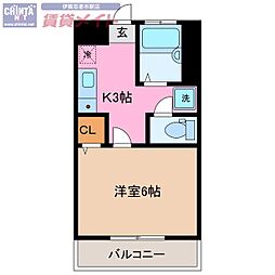 山崎マンション 1Kの間取図画像