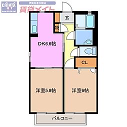グリーンホームズ 2DKの間取図画像