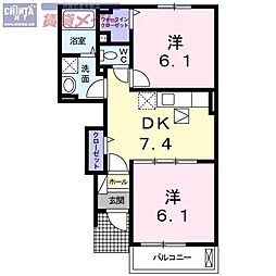 ラップウイング 2DKの間取図画像