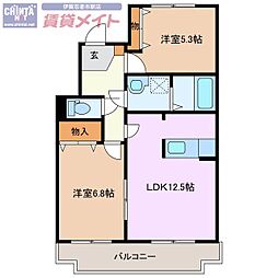 エトワールひらの 2LDKの間取図画像
