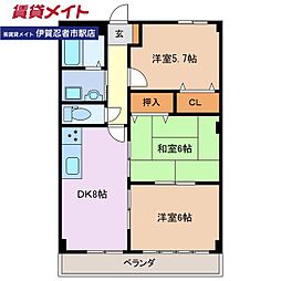 グランディール・雅2 3DKの間取図画像