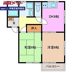 アーバンヒルB 2DKの間取図画像