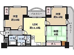 ライオンズマンション高槻 3階3LDKの間取り