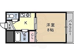 クロシオハイツ2号 1Kの間取図画像