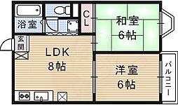 二階堂ハイツB棟 2LDKの間取図画像