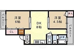 阿武野第2マンション 2DKの間取図画像