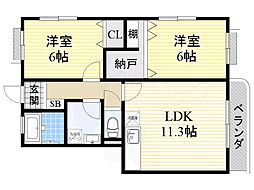 パルモア茨木 2LDKの間取図画像