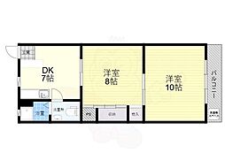 三和住宅第10マンション 2DKの間取図画像