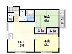 サンハイツオカ 2LDKの間取図画像