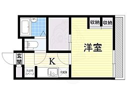 レオパレス門2 2階1Kの間取り