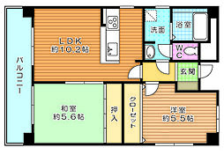 小倉スカイマンション天神島 2LDKの間取図画像