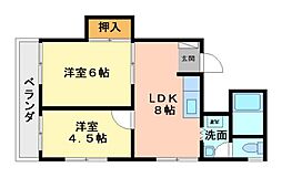 曽根ハイツ 2DKの間取図画像