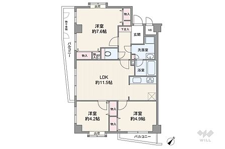 間取は61.7平米の3LDK。
