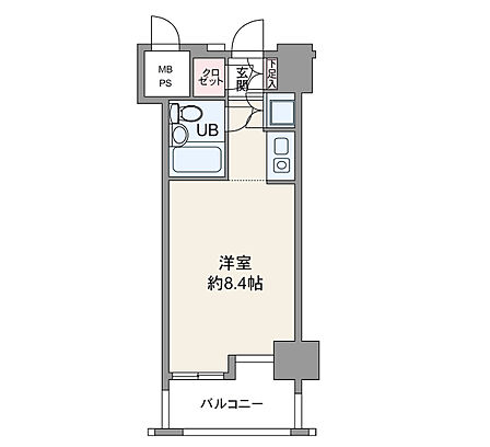 間取りは専有面積20.43平米の1R。バルコニー面積は5.4平米(概算)です。