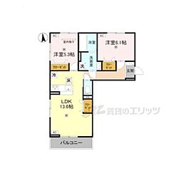 ボヌール斑鳩 2LDKの間取図画像