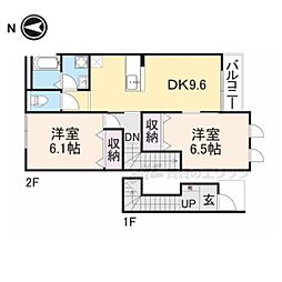 近鉄奈良線 富雄駅 徒歩29分の賃貸アパート 2階2DKの間取り