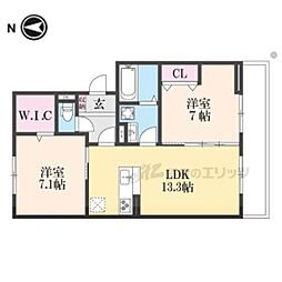 リシェエンファント 1階2LDKの間取り