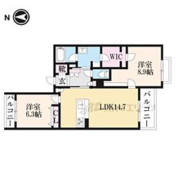 JR関西本線 奈良駅 徒歩7分の賃貸アパート 4階2LDKの間取り