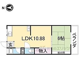 近鉄奈良線 富雄駅 徒歩12分の賃貸アパート 2階1LDKの間取り