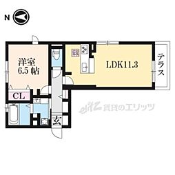 近鉄奈良線 大和西大寺駅 徒歩16分の賃貸アパート 1階1LDKの間取り